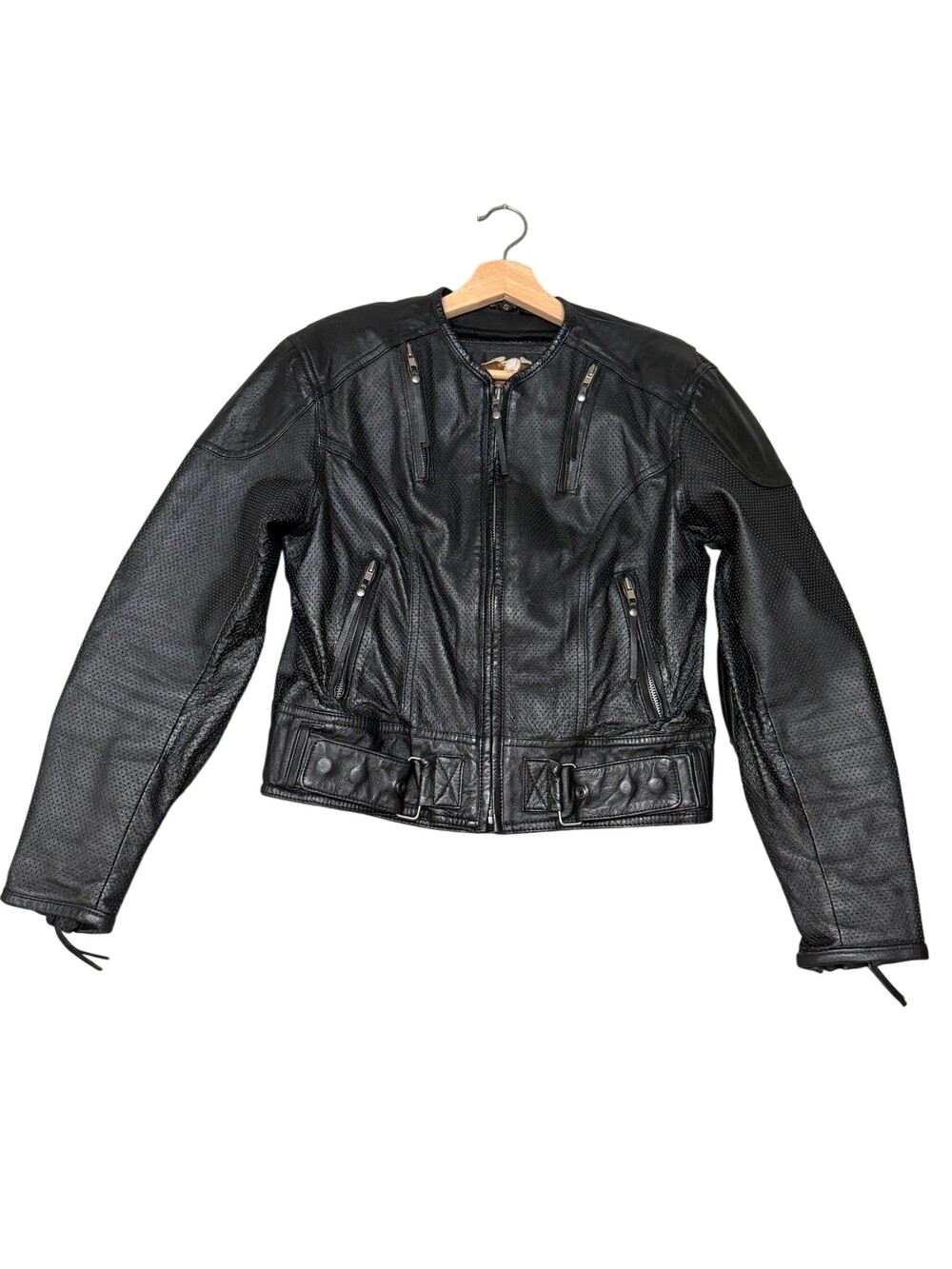 Harley-Davidson Leather Jacket Womens Small Black Perforated Motorcycle Biker